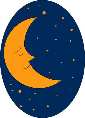 Cartoon moon sleeping with eyes closed against a dark-blue background vector or color illustration