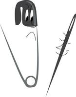 A black-colored needle and a safety pin vector or color illustration