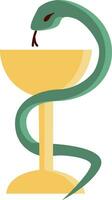 A green serpent coiled to champagne glassware vector or color illustration