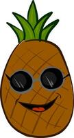 A laughing cartoon pineapple whole fruit with green leaves vector or color illustration