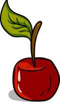 A cute little red cartoon cherry with a green leaf vector or color illustration