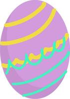 Purple easter egg with yellow and turquoise stripes  vector illustration on white background