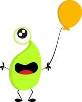 One-eyed green monster with an yellow balloon  vector illustration on white background