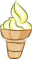 Yellow and white ice cream in a cone vector illustration on white background