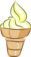 Yellow and white ice cream in a cone vector illustration on white background