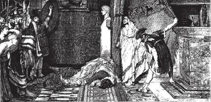 Caligula and Claude, painting by Alma-Tadema see p 367. - Drawing J. Lavee, vintage engraving. vector