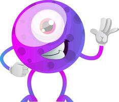 Cool one eyed purple monster waving illustration vector on white background