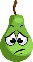 Sad green pear illustration vector on white background