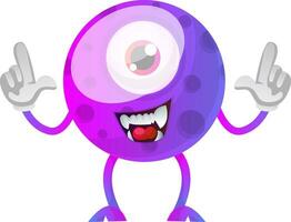 One eyed purple monster with hands in the air illustration vector on white background