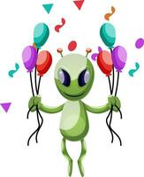 Alien with balloons, illustration, vector on white background.