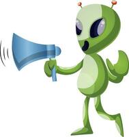 Alien with megaphone, illustration, vector on white background.