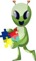 Alien with puzzle, illustration, vector on white background.