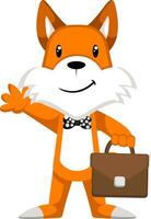 Fox with suitcase, illustration, vector on white background.