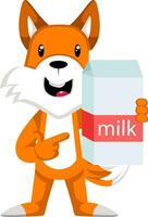 Fox with milk, illustration, vector on white background.