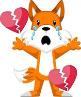Fox con el corazón roto, ilustración, vector sobre fondo blanco.