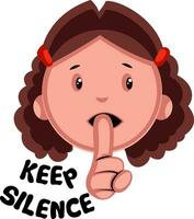 Keep silence girl emoji, illustration, vector on white background.