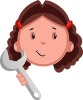 Girl with wrench, illustration, vector on white background.