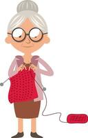 Granny doing knitwork, illustration, vector on white background.