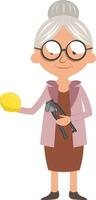 Granny with lemon, illustration, vector on white background.