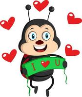 Lady bug with hearts, illustration, vector on white background.