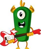 Monster with guitar, illustration, vector on white background.