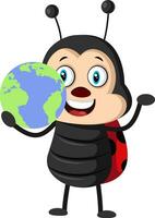 Lady bug with globe, illustration, vector on white background.