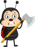 Lady bug with axe, illustration, vector on white background.