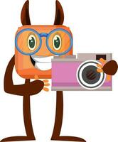 Monster with camera, illustration, vector on white background.