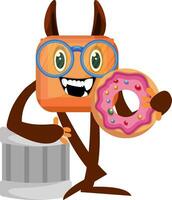 Monster with donut, illustration, vector on white background.