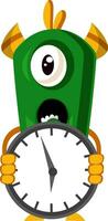 Monster with clock, illustration, vector on white background.