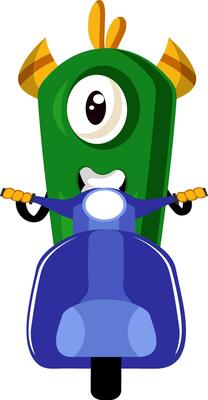 Monster on scooter, illustration, vector on white background.