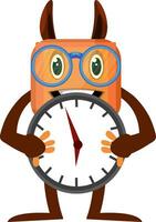 monstruo con reloj, ilustración, vector sobre fondo blanco.