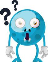 Blue monster with question marks, illustration, vector on white background.