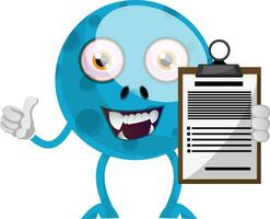 Blue monster with schedule, illustration, vector on white background.