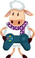 Sheep with gamepad, illustration, vector on white background.