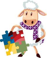 Sheep with puzzle, illustration, vector on white background.