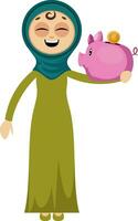 Woman with piggy bank, illustration, vector on white background.