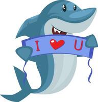 Shark with love sign, illustration, vector on white background.