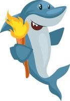 Shark with torch, illustration, vector on white background.