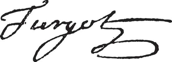 Signature of Anne-Robert-Jacques Turgot or Baron de Laune or Turgot 1727-1781, vintage engraving. vector