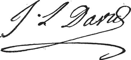 Signature of Jacques-Louis David 1748-1825, vintage engraving. vector