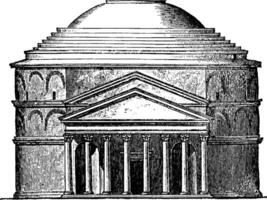 Faade of the Pantheon at Rome, vintage engraving. vector