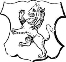 Lion Rampant have beast in a fighting attitude, vintage engraving. vector