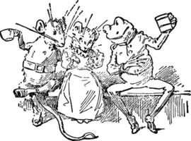 ratones rana Bebiendo desde tazas, Clásico ilustración vector