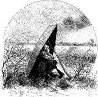 Man Sitting Under Boat, vintage illustration vector