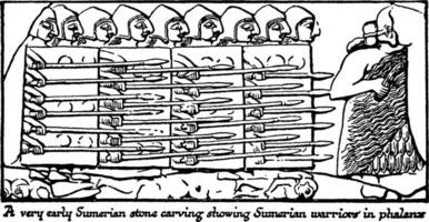 Stone Carvings of Sumerian Warriors, vintage illustration. vector