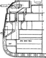 Half Section of a Battleship, vintage illustration. vector