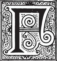 F, Ornate initial, vintage illustration vector