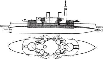 Battleship Massachusetts, vintage illustration. vector
