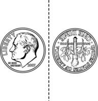 Two Sided Dime vintage illustration. vector